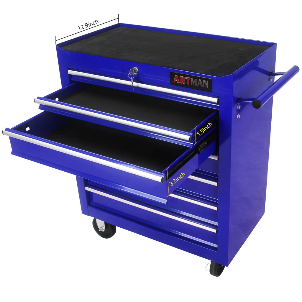 7-Drawer Rolling Tool Chest, Metal Tool Storage Organizer Cart with Locking System and Wheels, Multifunctional Mechanic Tool Cart for Garage, Warehouse, Workshop, Repair Shop, Red