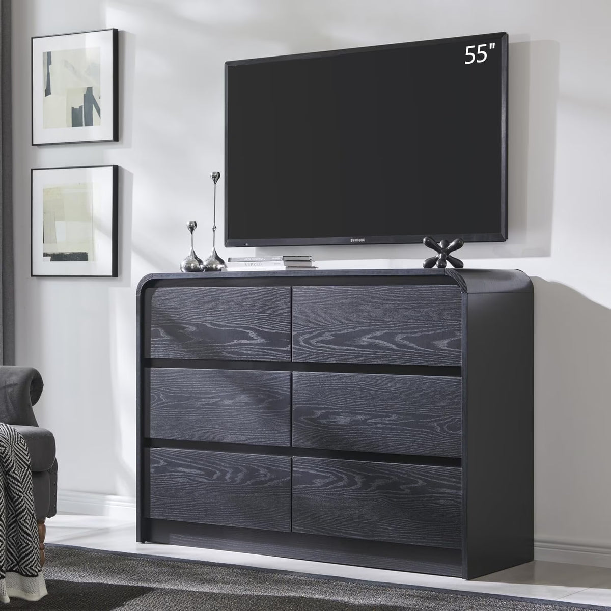 MIHOVER Modern 5 Drawer Vertical Dresser - 45'' Wood Storage Cabinet with Assembly, Chest of Drawers for Bedroom & Living Room