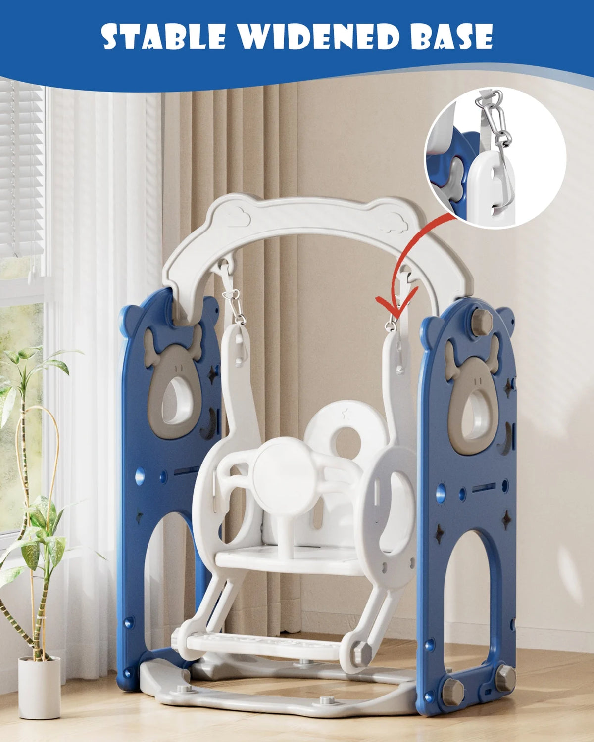 KORIMEFA 13-in-1 Toddler Slide, Kids Swing and Slide for Toddlers Age 1-4, Outdoor Indoor Playground Playset for Toddlers with Basketball Hoop and Ball Playset Telescope, Blue