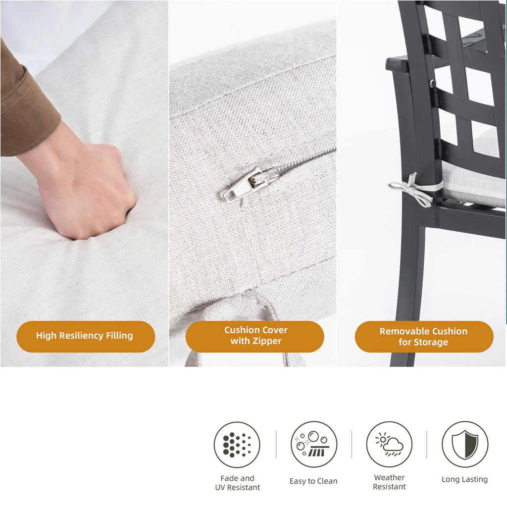 Outdoor Patio K/D Aluminum Stationary Dining Chairs 2PCS with Outdoor-grade Sunbrella Fabric Cushions, Branch-Like Backrest ,FSC-Certified Wood Armrests, Bourbon Brown