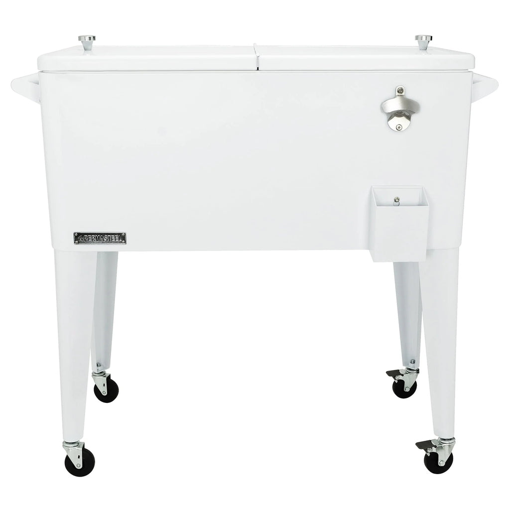Permasteel 80-Qt Classic Outdoor Steel Patio Cooler on Wheels, Beverage Rolling Cart, Pink