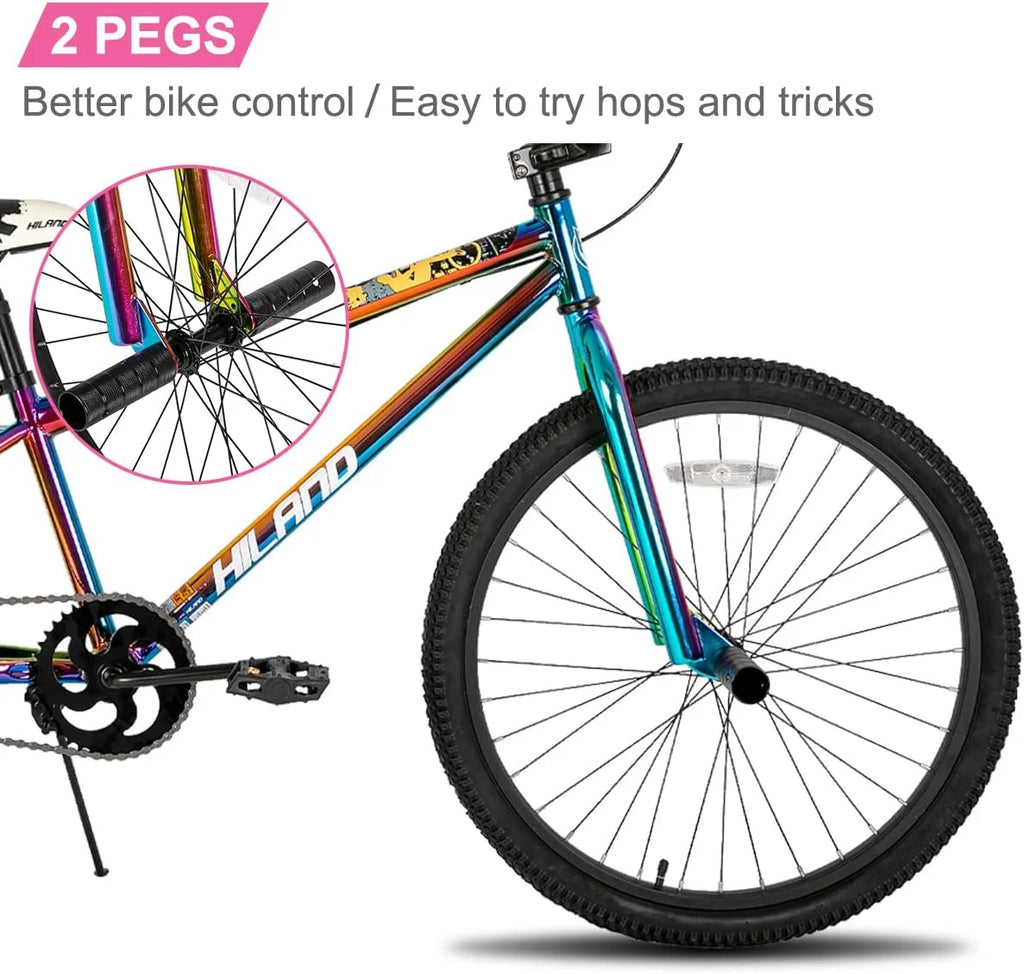 Hiland BMX BIKE 24 & 26 inch, Beginner-Level to Advanced Riders with 2 Pegs for Adults, Multiple Colors