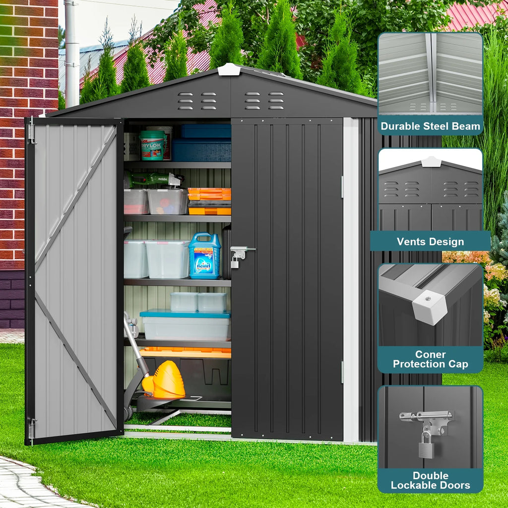 Lofka 6 x 4ft Shed and Outdoor Storage , Durable Metal Garden Shed  with Lockable Door, Weather-Resistant Steel Tool Shed for Backyard, Patio, Grey