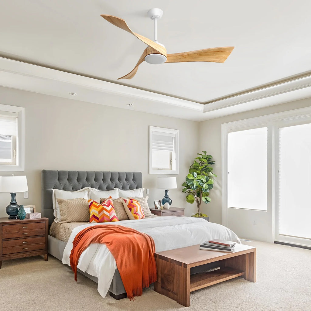 Sofucor 52" Wood Ceiling Fan No Light, 6 Wind Speeds, 3 Blades with Reverse Airflow, Black