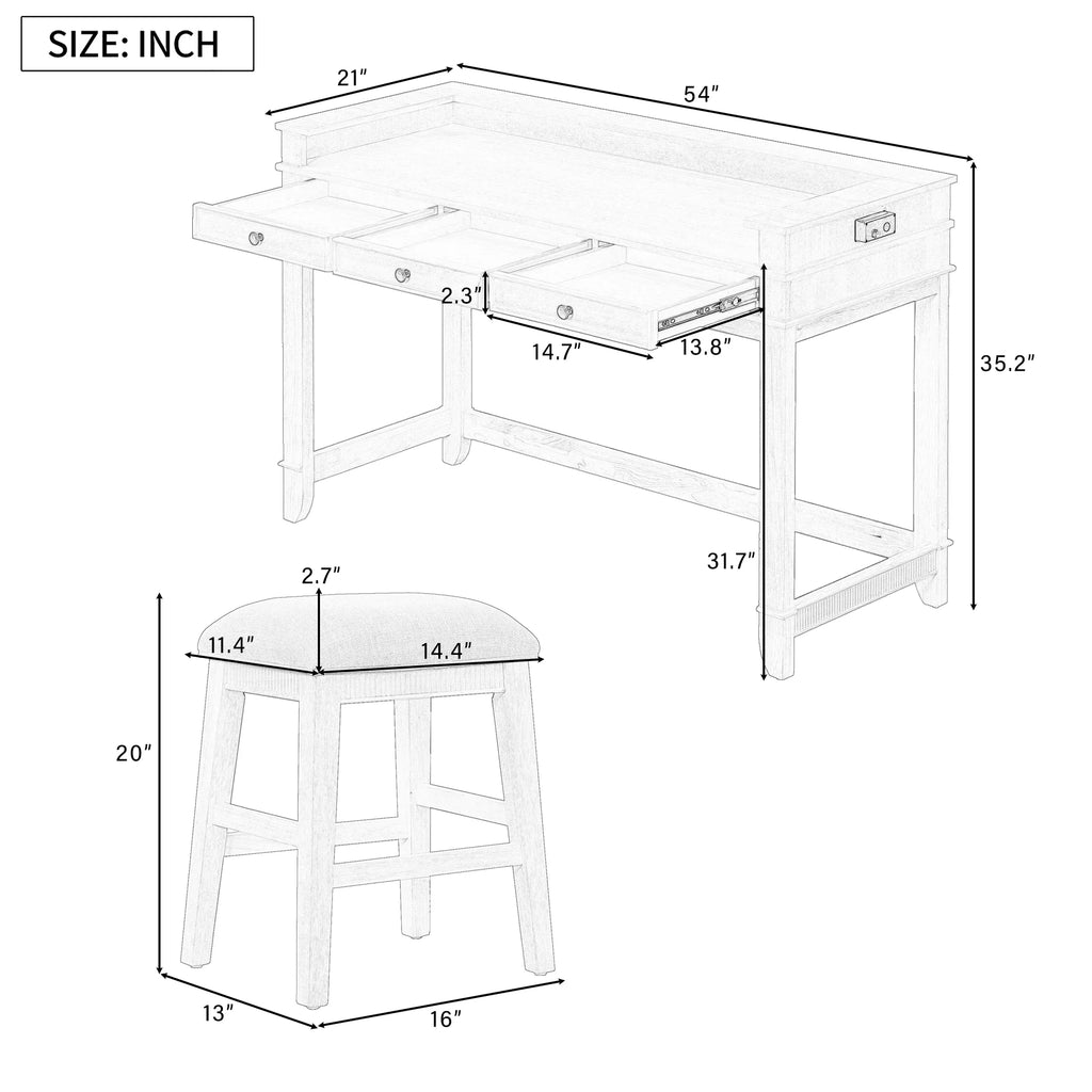 Harper & Bright Designs 4 Piece Bar Table Set for 4, Kitchen Dining Stools Set with 3 Upholstered Stools with 3 Drawers and USB Port, Gray