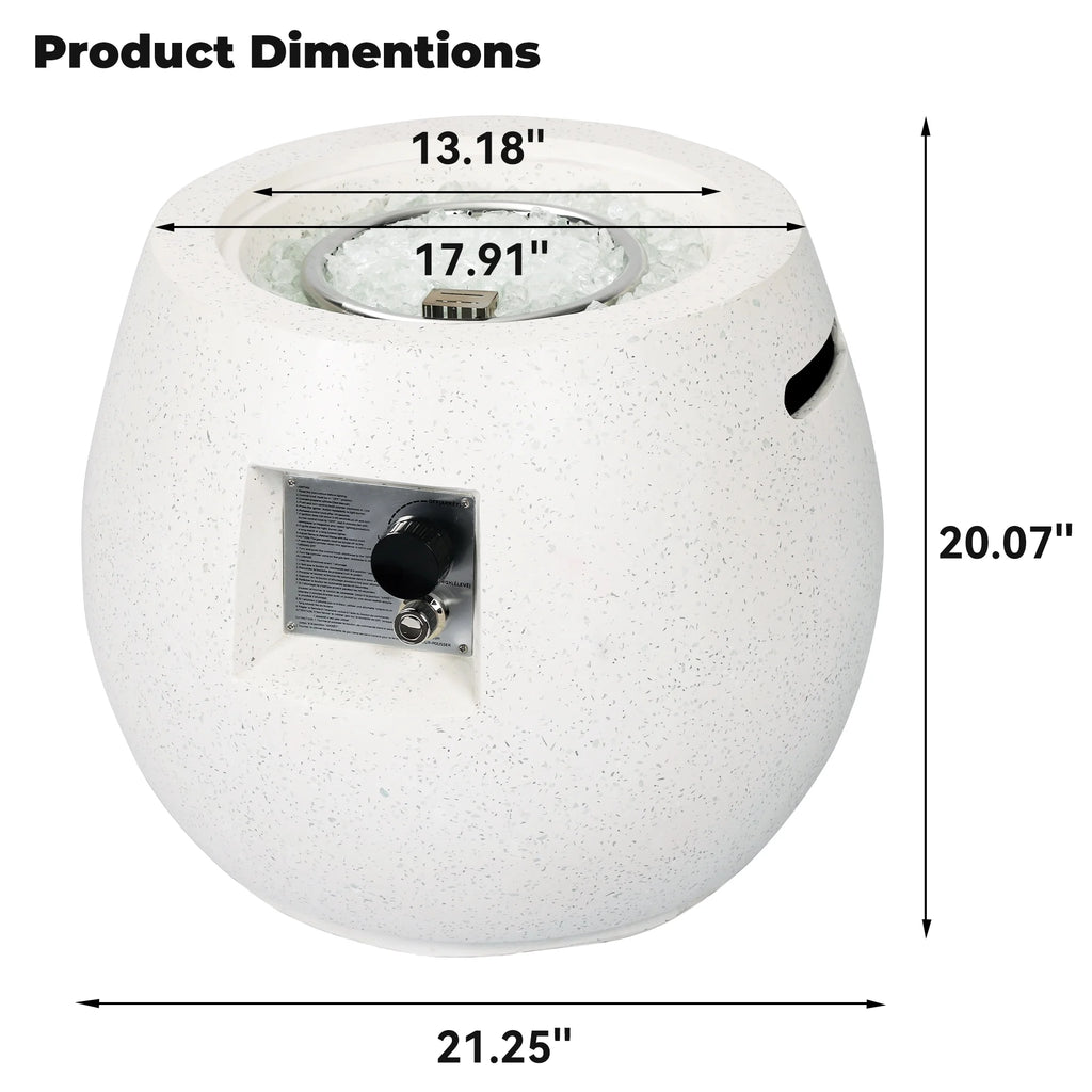NAGA BAHNA 21" Round Propane Fire Pit 50,000BTU Terrazzo Gas Fire Pit with Glass Stones