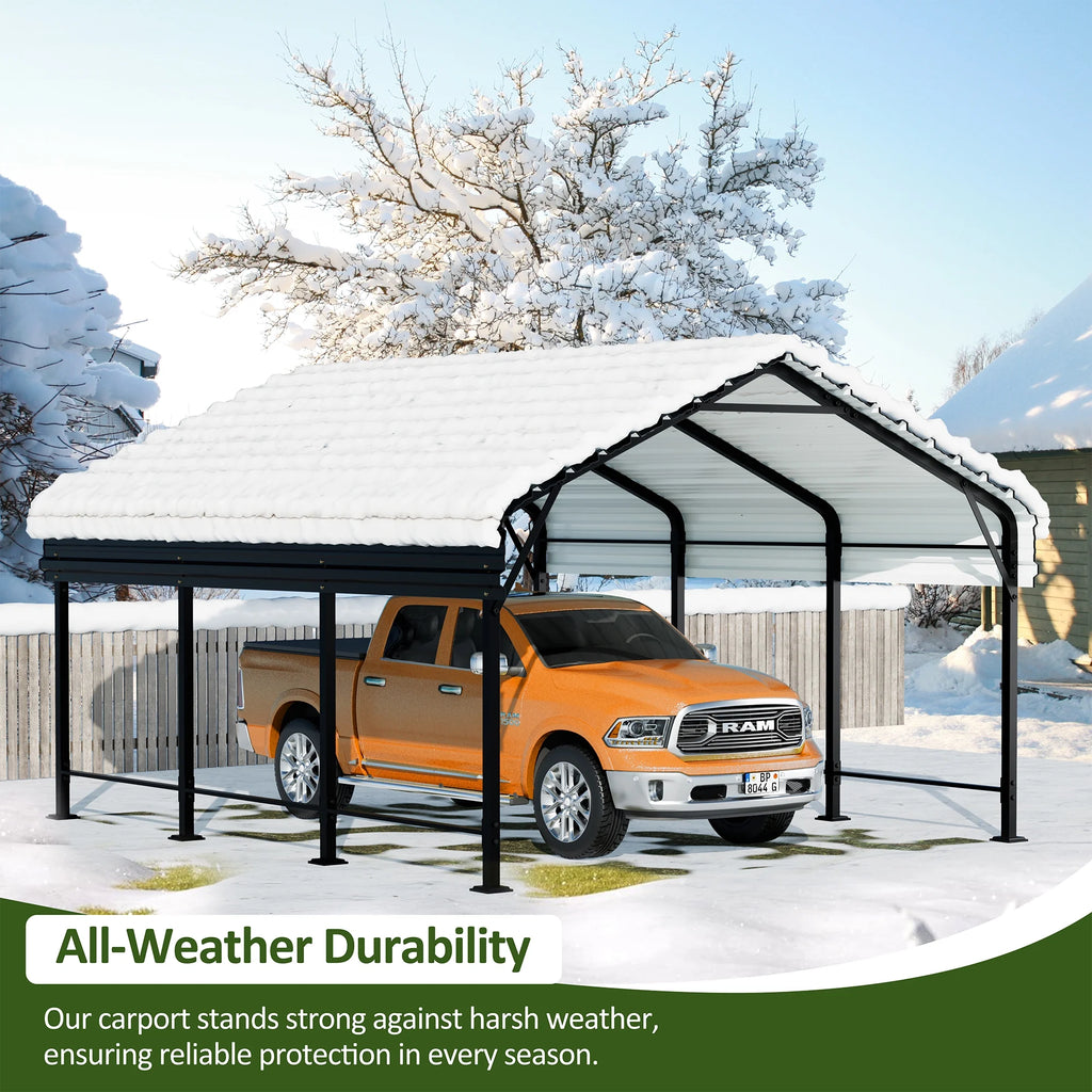 Walsunny 12X15 ft Carport Heavy Duty Carport Canopy with Galvanized Steel Roof and Frame Metal Carport Upgraded Extra Large Garage