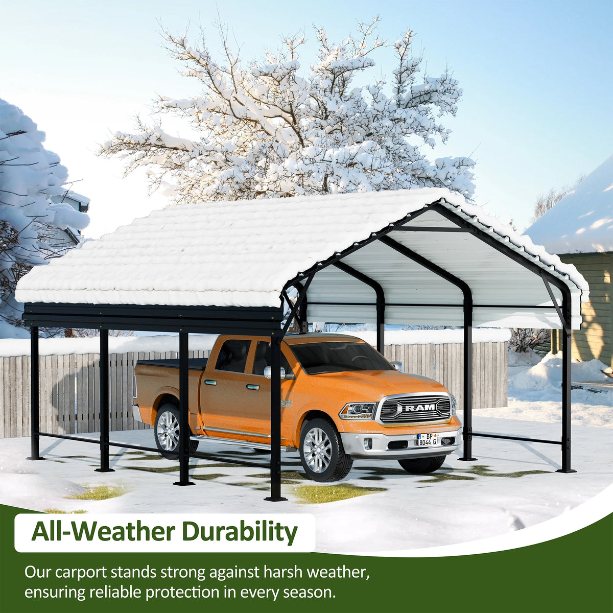 Walsunny 12X15 ft Carport Heavy Duty Carport Canopy with Galvanized Steel Roof and Frame Metal Carport Upgraded Extra Large Garage