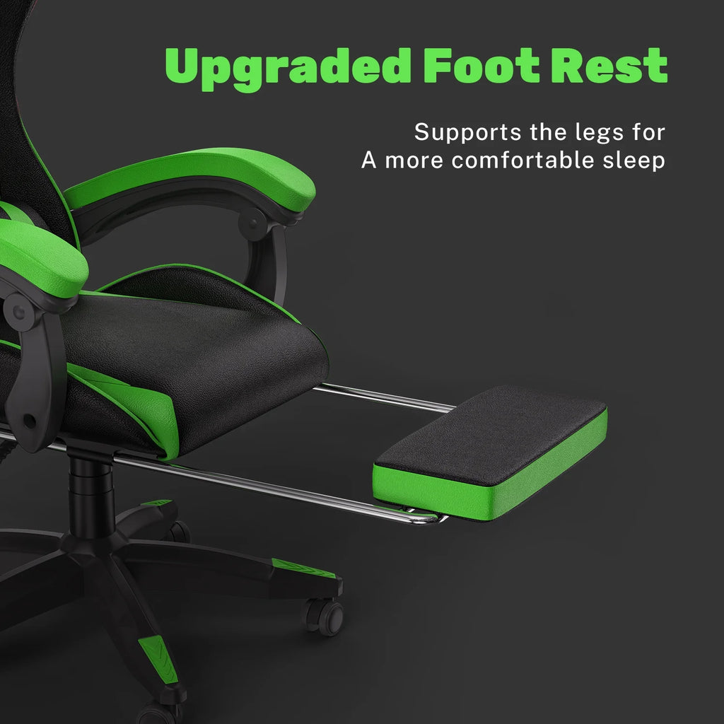 Bigzzia Gaming Chair Office Chair, Ergonomic Game Chair with Height Adjustable Headrest and Lumbar Support for Adults Teens, Black & White