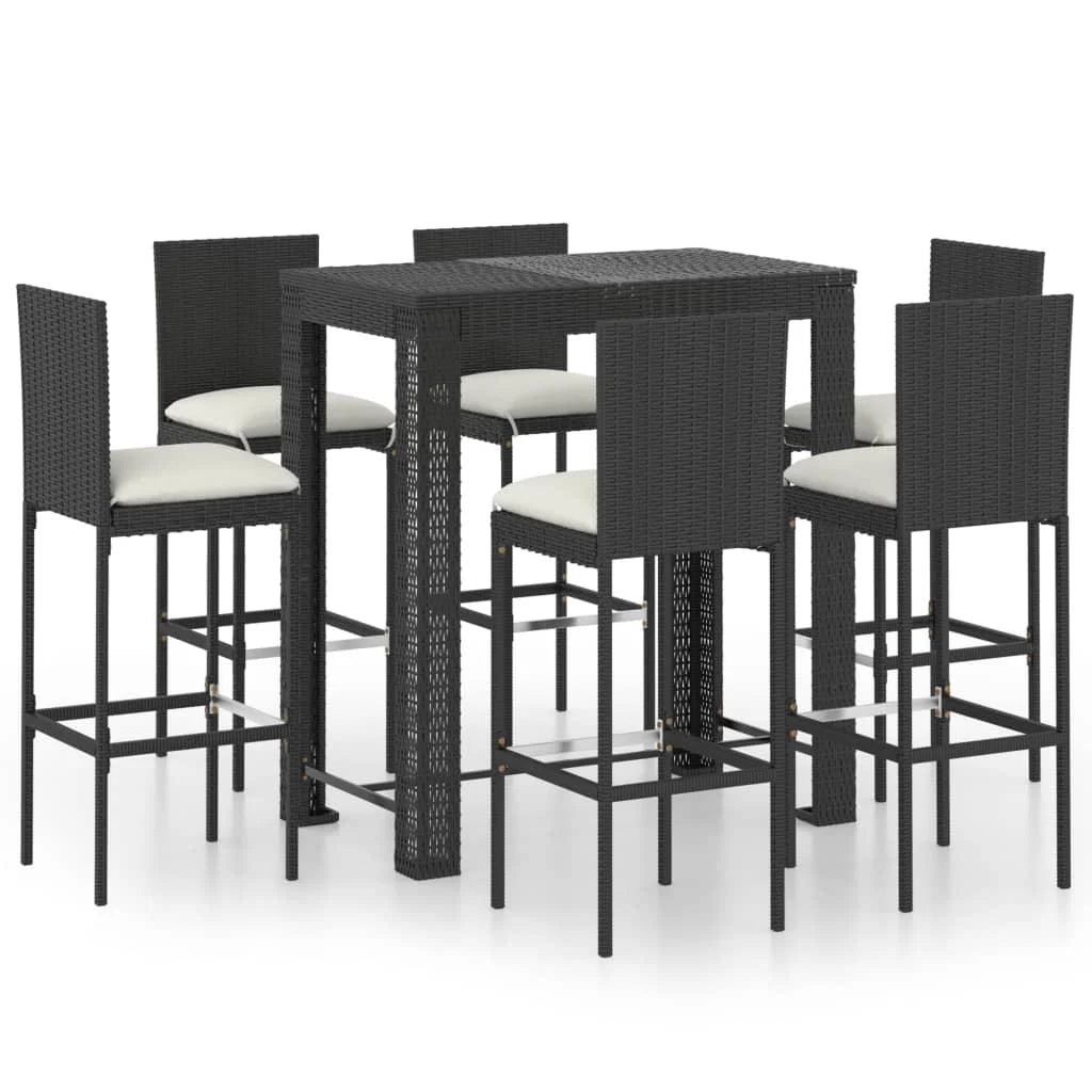 vidaXL Patio Bar Set Outdoor Bistro Set Bar Stool Bistro Table Poly Rattan