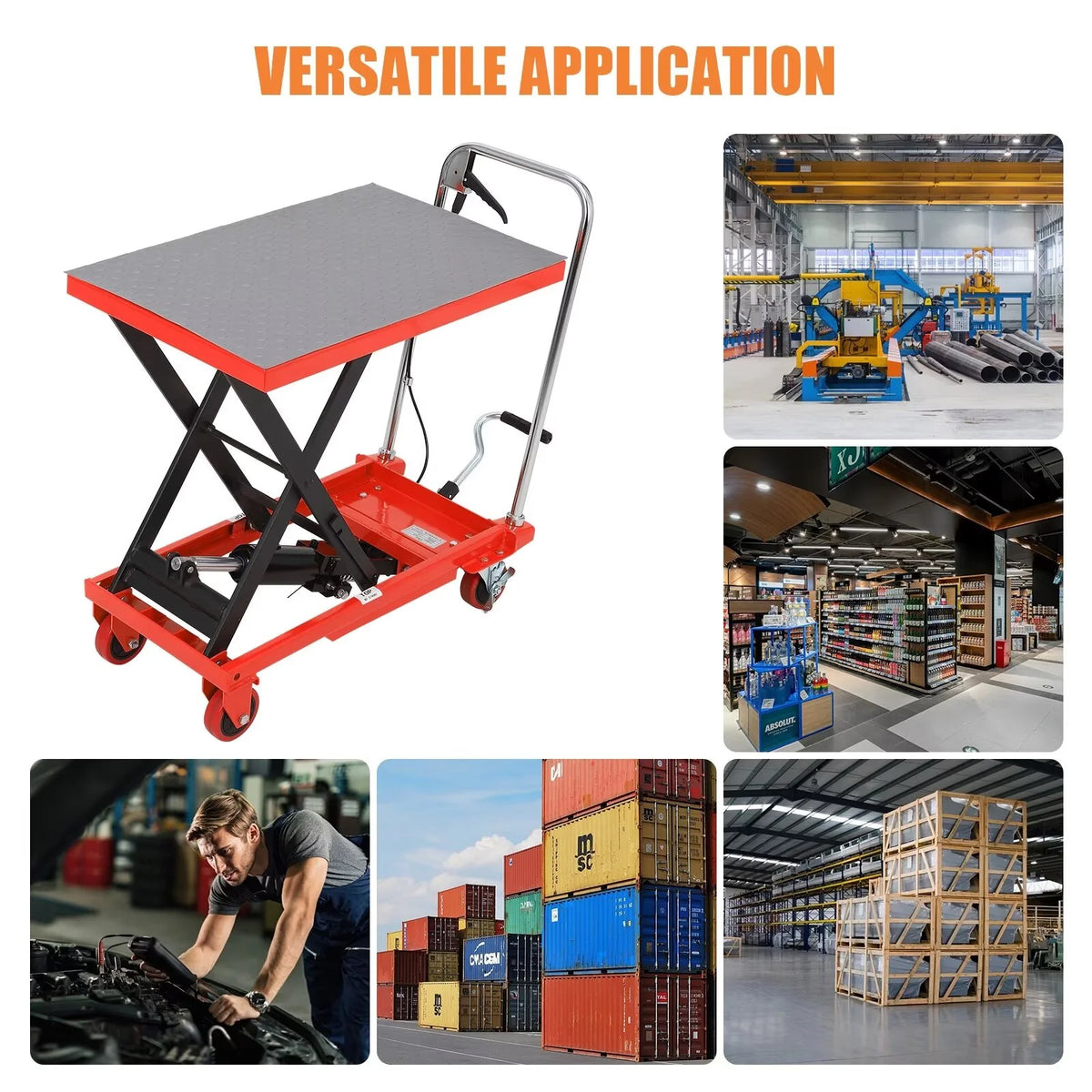 Hydraulic Lift Table Cart, 500lbs Capacity 59" Lifting Height, Single Scissor Lift Table Cart with 4 Wheels and Non-Slip Pad, Manual Elevating Cart for Material Handling Transportation