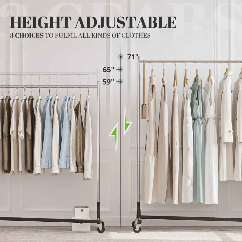 HOKEEPER 400LBS Commercial Z Base Garment Rack Heavy Duty Clothing Rack Height Adjustable Rolling Clothes Rack for Hanging Clothes Racks on Wheels Portable Z Rack Chrome Finish