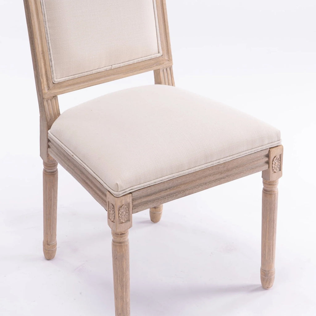 Classic Cream French-Style Dining Chair Set of 2 - Antique Painted Solid Wood Frame with Comfortable Linen Fabric Upholstery for Elegant Dining Spaces