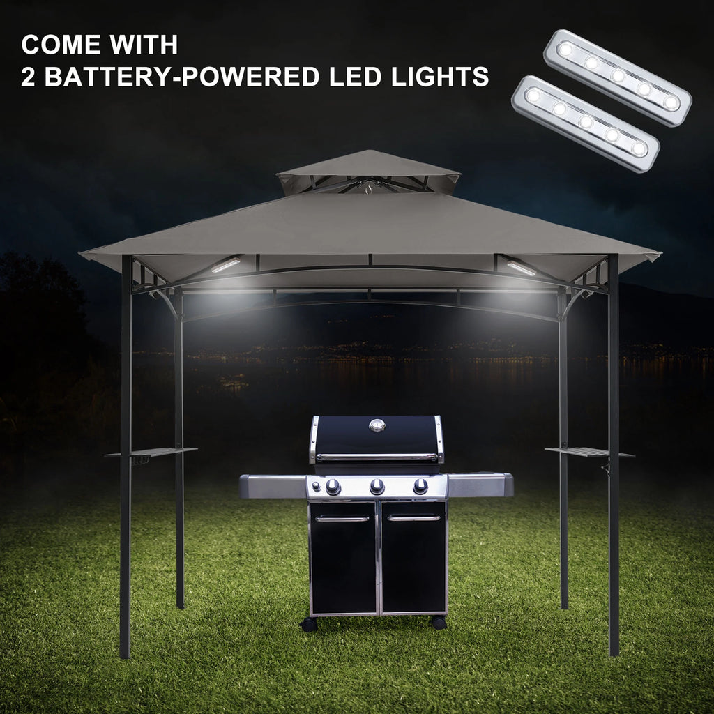 MASTERCANOPY 8' x 5' Grill Gazebo Outdoor BBQ Gazebo Canopy with LED Lights for Patio, Brown