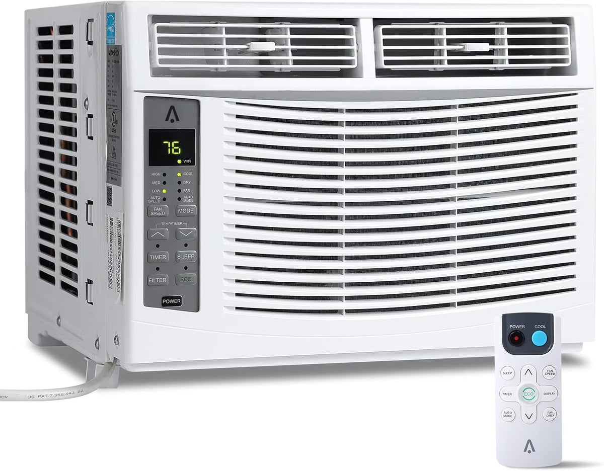 GAOMON Smart 6000 BTU Window Air Conditioner �C WiFi-Enabled AC with Remote & App Control, Timer, Sleep Mode, Easy Install Kit, Cools Rooms Up to 350 Sq. Ft, 115V, White