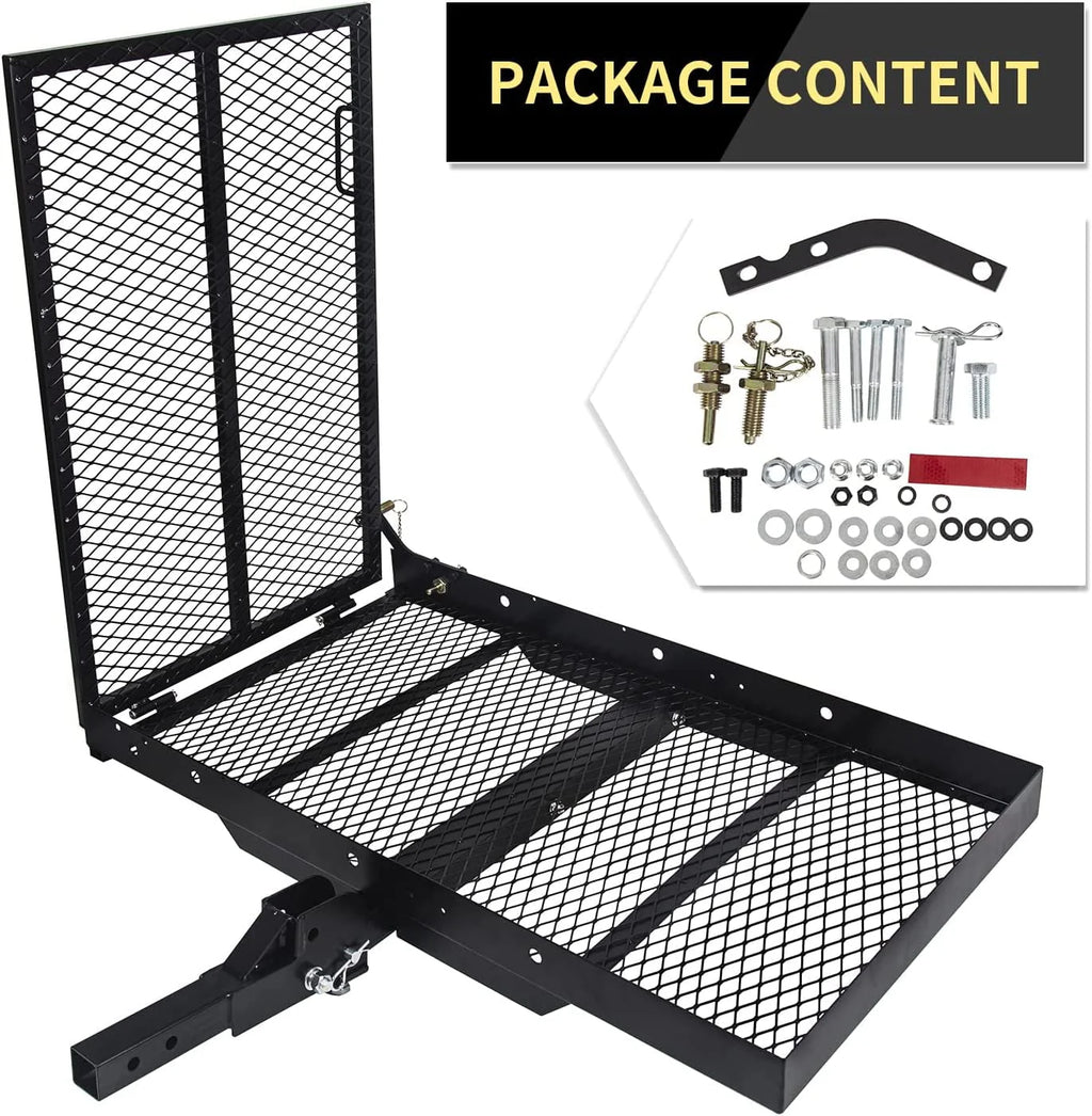 HECASA 500lbs Carrier Hitch Mounted Cargo Folding Scooter and Wheelchair Carrier Mobility Rack with Loading Ramp