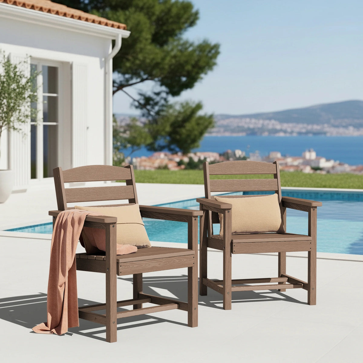 KINGYES 7-Piece Outdoor Dining Set, HDPE Patio Table and Chairs with Umbrella Hole, Gray