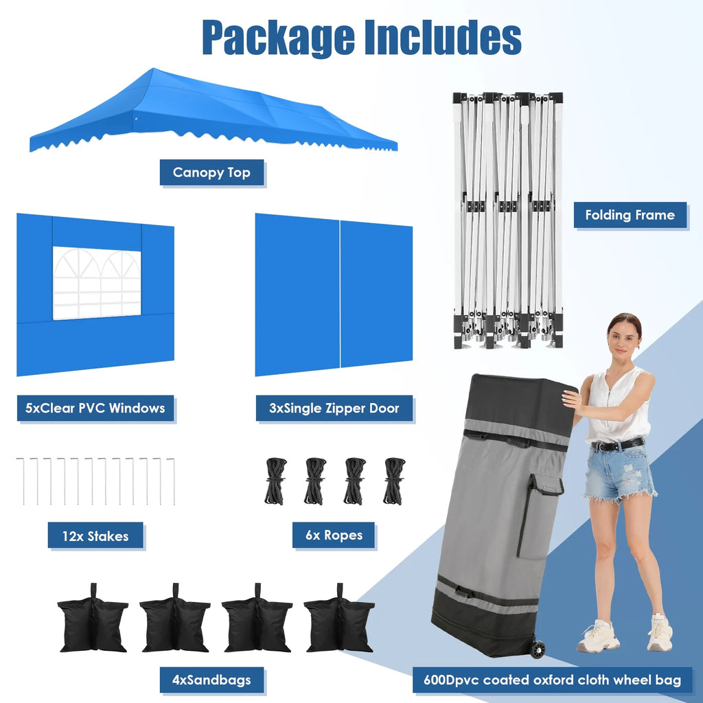 SANOPY 10' x 20' Pop up Canopy Party Tent with 6 Removable Sidewalls, Wave Eave Outdoor Waterproof Patio Gazebo Tent with Carry Bag, Backyards Camping Picnics, Black