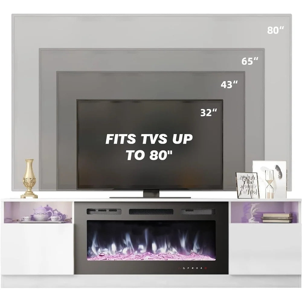 Erommy  70" Fireplace TV Stand with 36" Electric Fireplace White 80''