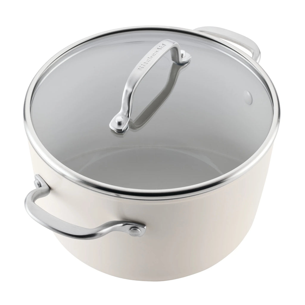 KitchenAid Hard-Anodized 10 Pcs Ceramic Induction Cookware Set, Dishwasher Safe and Oven Safe to 500?��F, Porcelain White