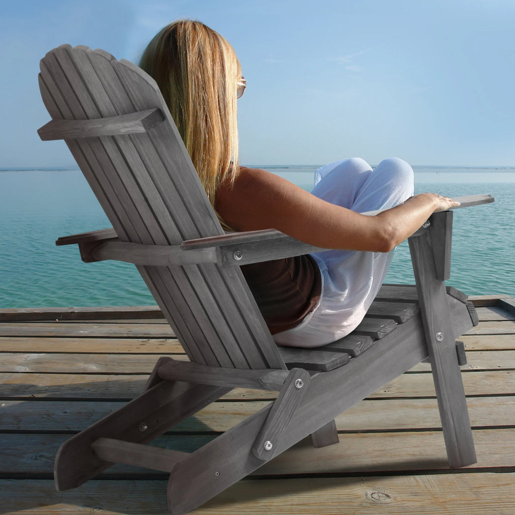 uhomepro Outdoor Adirondack Chairs Set of 2, Folding Fire Pit Chair, Weather Resistant Patio Lawn Chair for Outside Deck Garden Backyard Balcony, Gray