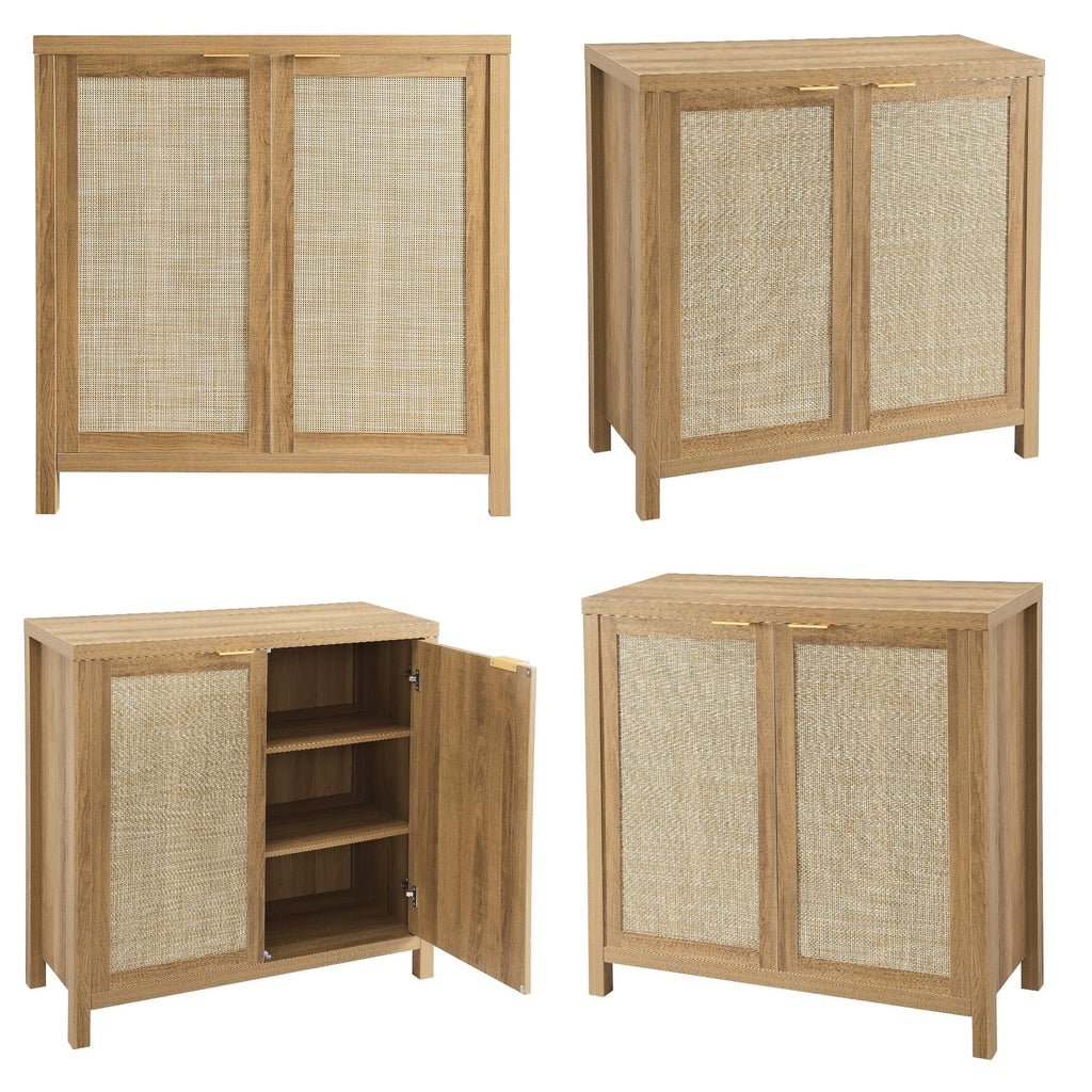 Nopurs Sideboard Buffet Cabinet, Natural Accent Storage Cabinet with Rattan Decorated Doors, Liquor Cabinet for Dining Room, Hallway