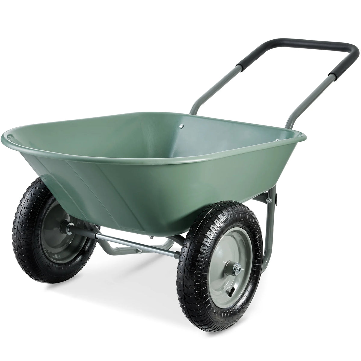 Best Choice Products Dual-Wheel Home Wheelbarrow Yard Garden Cart for Lawn, Construction - Green