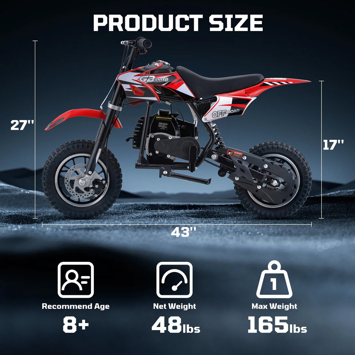 49cc Dirt Bike for Kids, Tcdjtc Gas Dirt Bike with 27 Miles Max Range, Kids Dirt Bike with 18 MPH Max Speed, Gas Powered Dirt Bike with 132 LBS Capacity, Mini Motorcycles for Kids, Gas Mini Bike