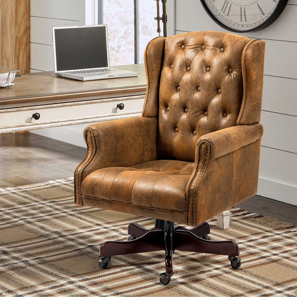 Homhum Classic Boss Office Chair, High Back Faux Leather Swivel Desk Chair, Adult, Brown