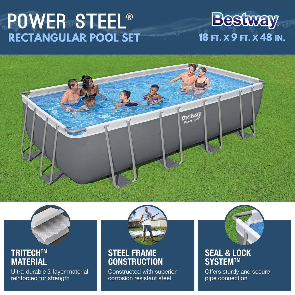 Bestway 24' x 12' x 52" Rectangular Frame Above Ground Swimming Pool Set