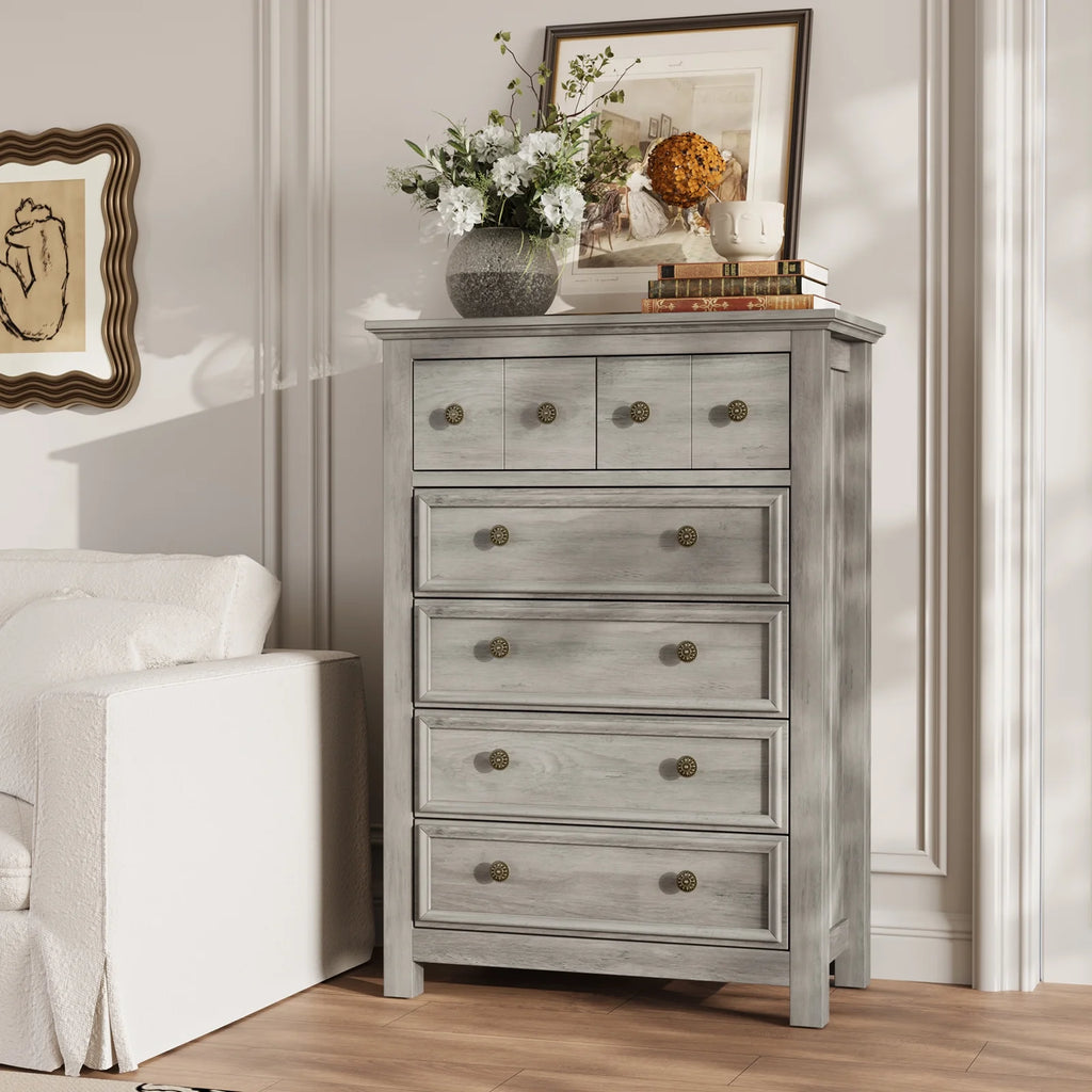 6 Drawer Wood Dresser for Bedroom, Chest of Drawers, Storage Organization Unit for Clothing, Gray