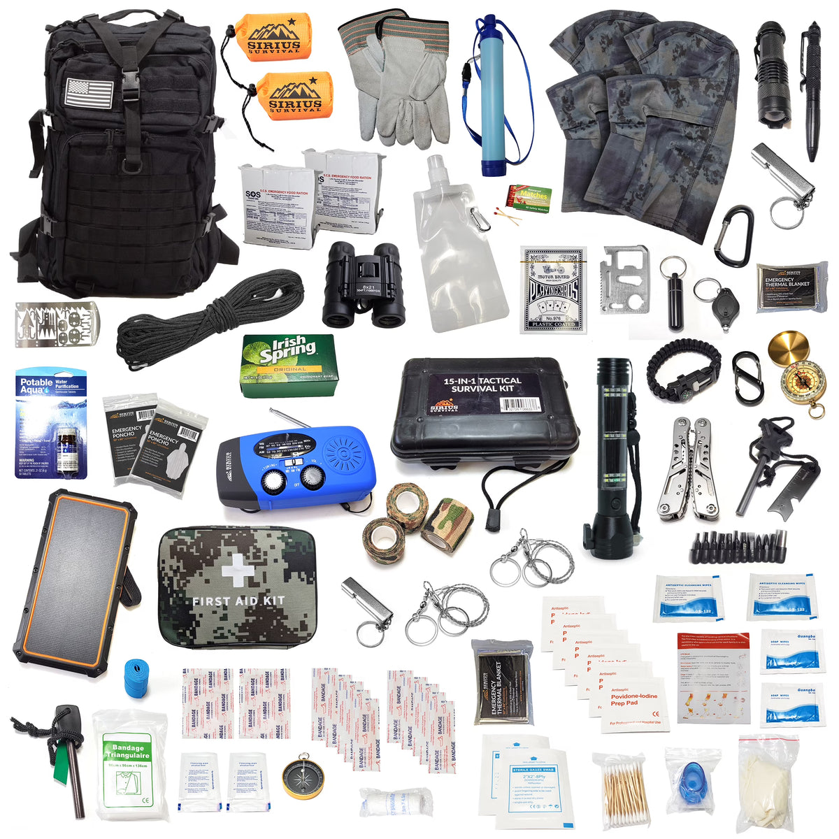 Pre-Packed Emergency Survival Kit/Bug Out Bag for 2 - Over 175 Total Pieces of Disaster Preparedness Supplies for Hurricanes, Floods, Earth Quakes & Other Disasters, Black