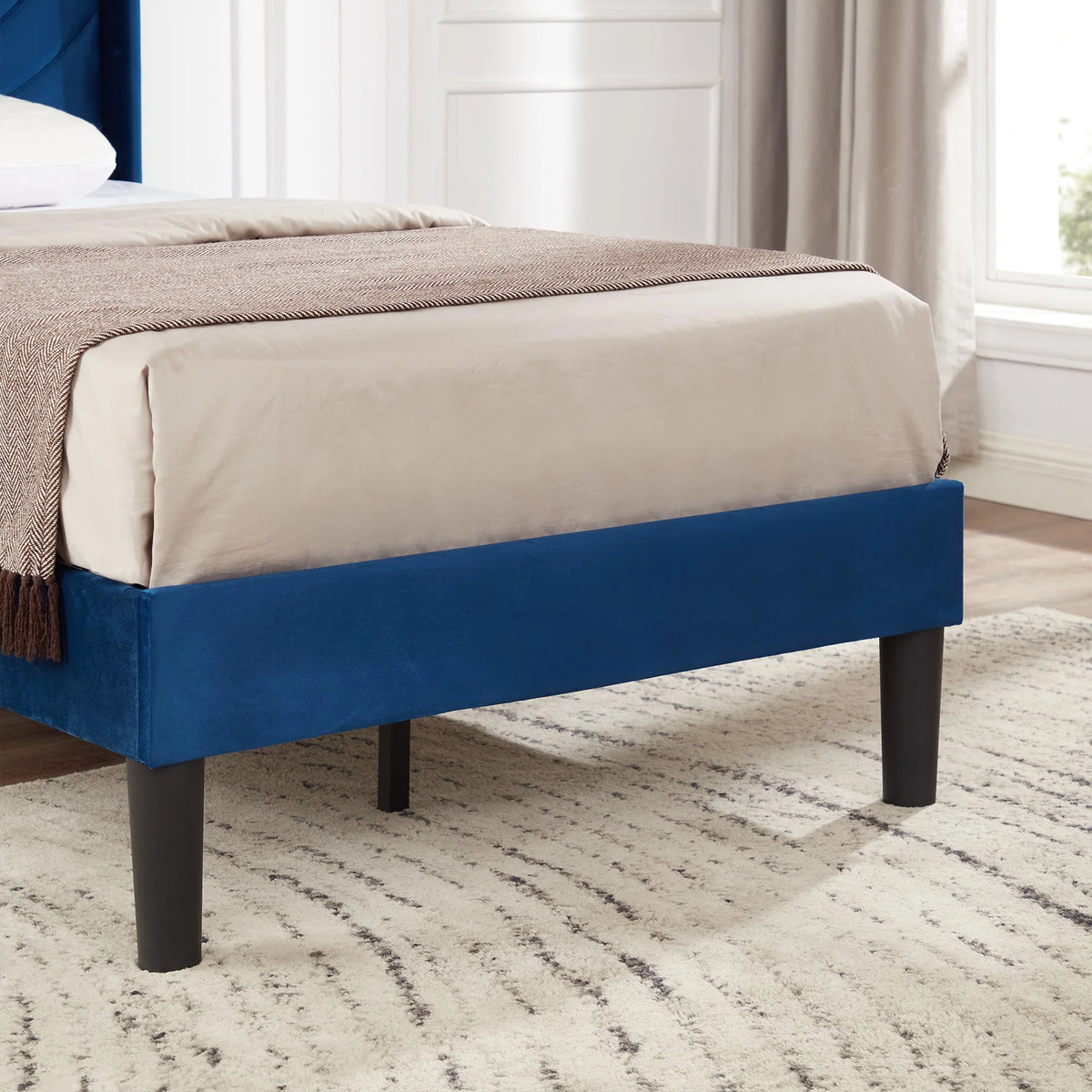 VECELO Set of 2 Twin Bed Frames, Modern Upholstered Platform Bed Frame with Tufted Headboard, No Box Spring Needed, Dark Green