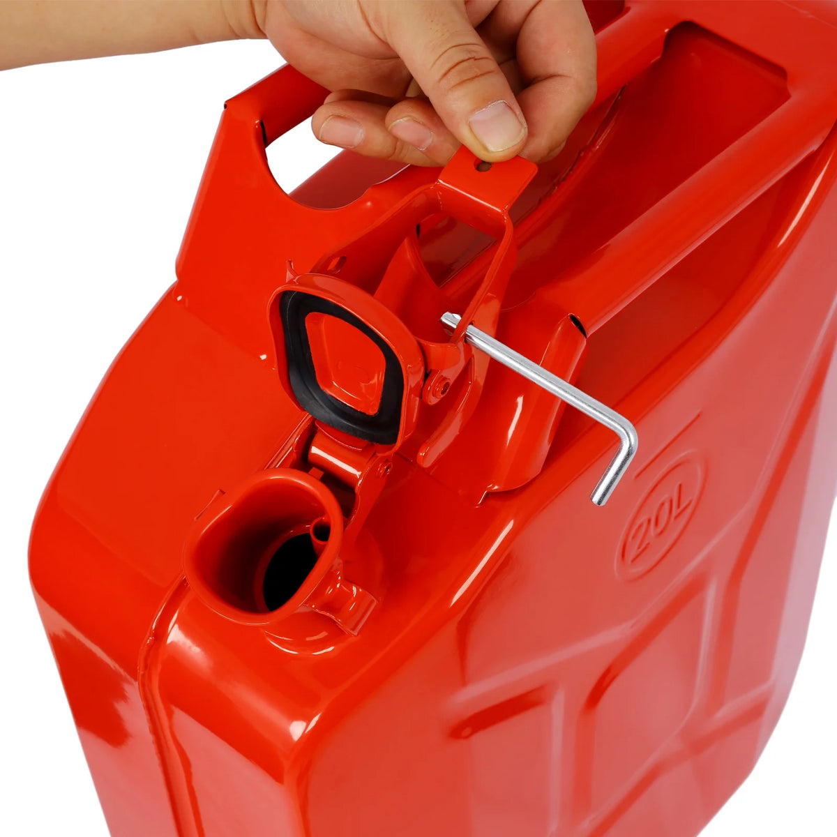 5 Gallon Jerry Fuel Can, 4-Pack Steel Gas Can with Flexible Spout & Leakproof Lock, Portable Fuel Tank for Gasoline, Cars, Trucks, Emergency Kits, Off-Road Equipment - Red