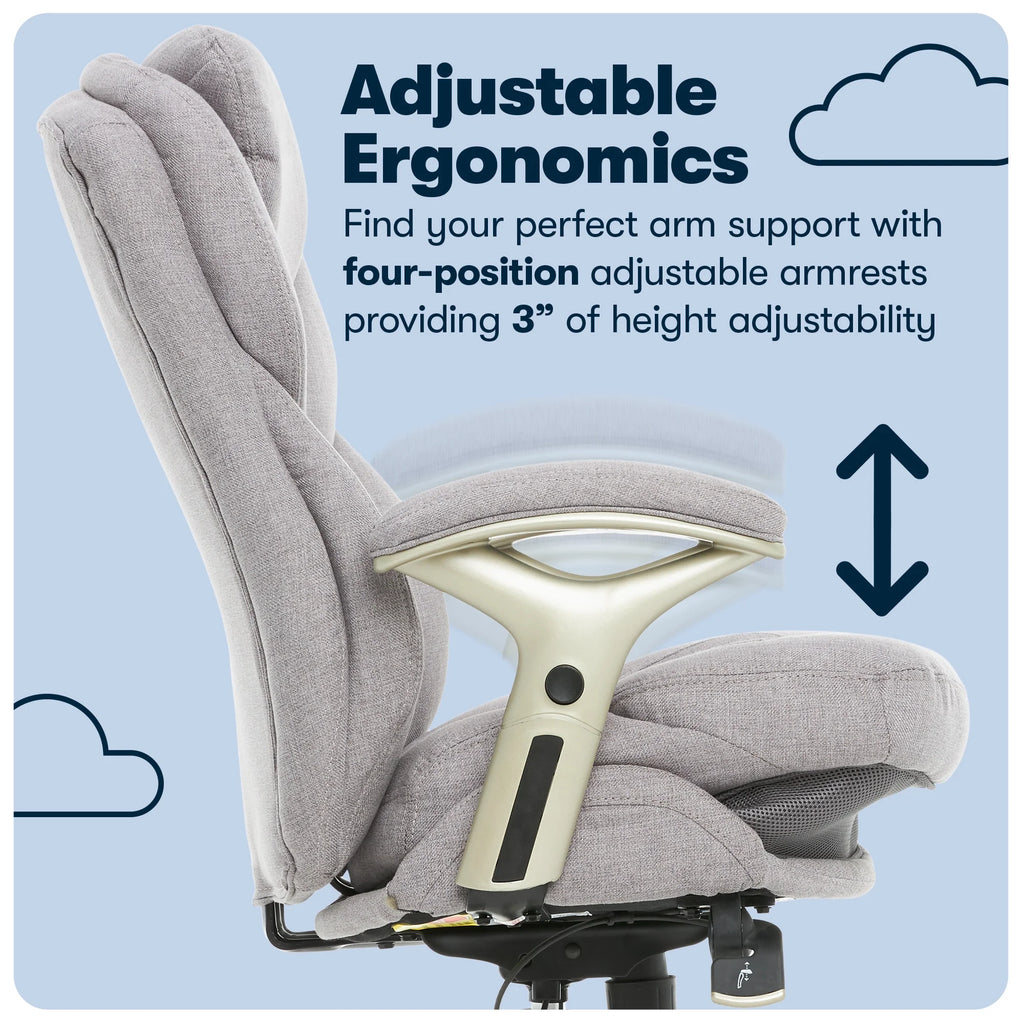 Serta Back in Motion Technology Fabric Executive Office Chair, Light Gray