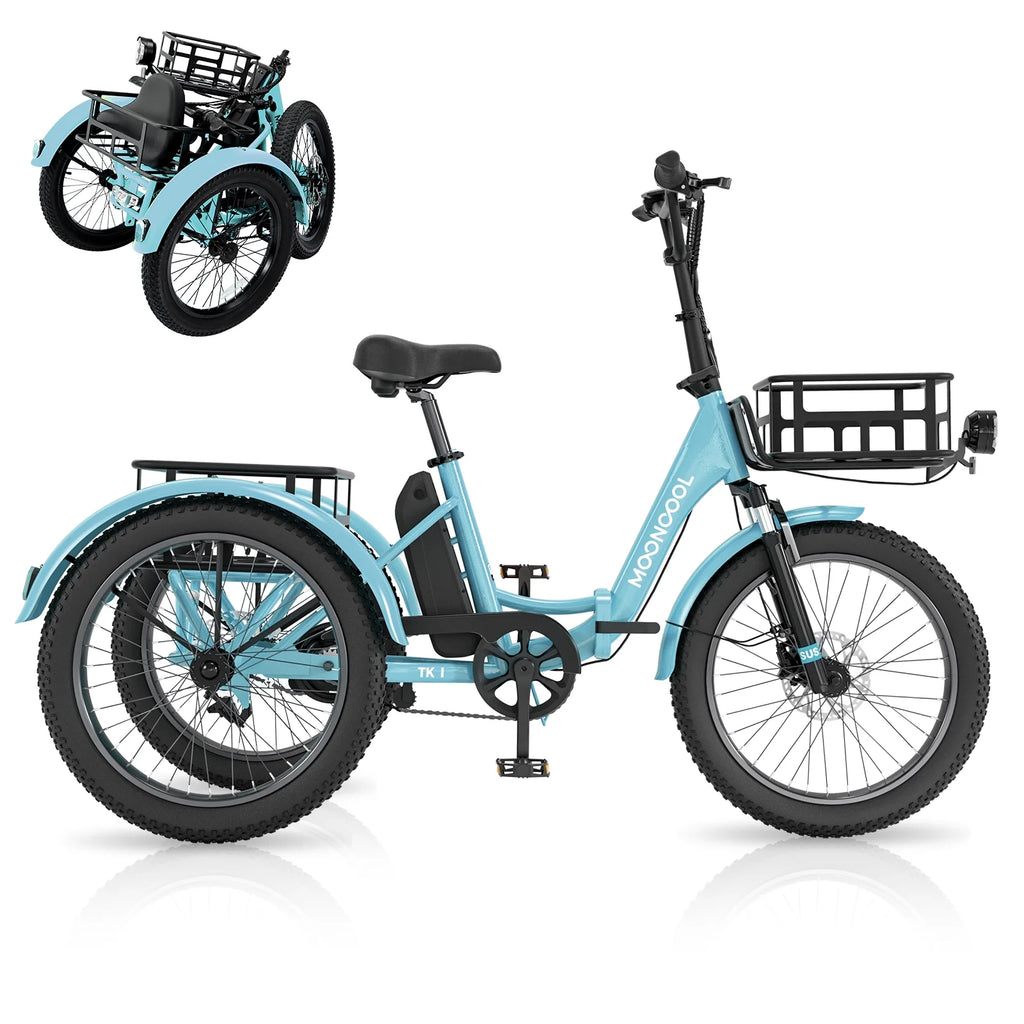 ABORON 3.0 Fat Tire Electric Trike for Senior Foldable E-Bike, 500W Motorized Tricycle Adult 20" Folding 3 Wheel Electric Commute Bike Trike w/48V Battery and Storage Baskets,