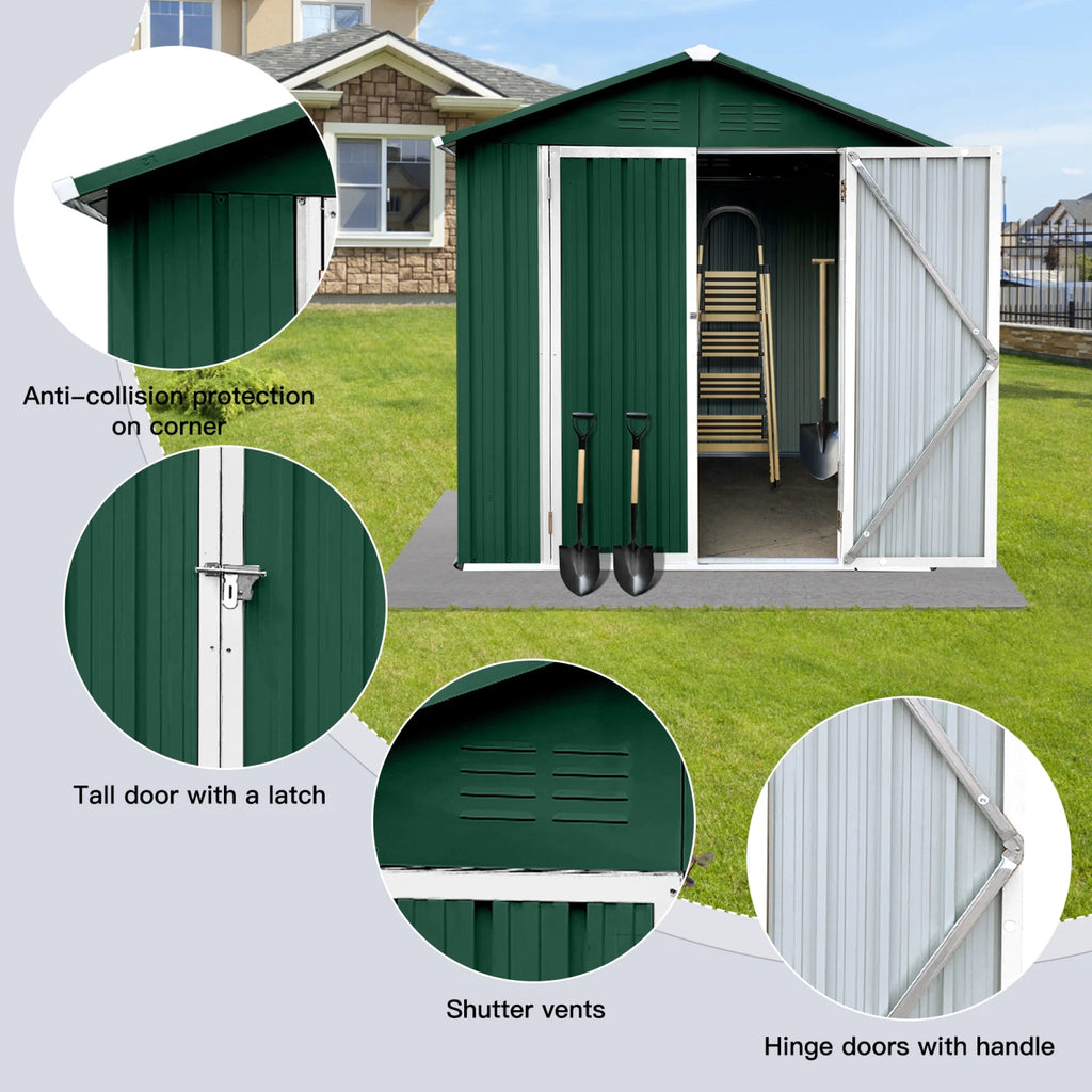 Outdoor Storage Garden Sheds 6FTx4FT Apex Roof Lockable Doors for Backyard White+Yellow