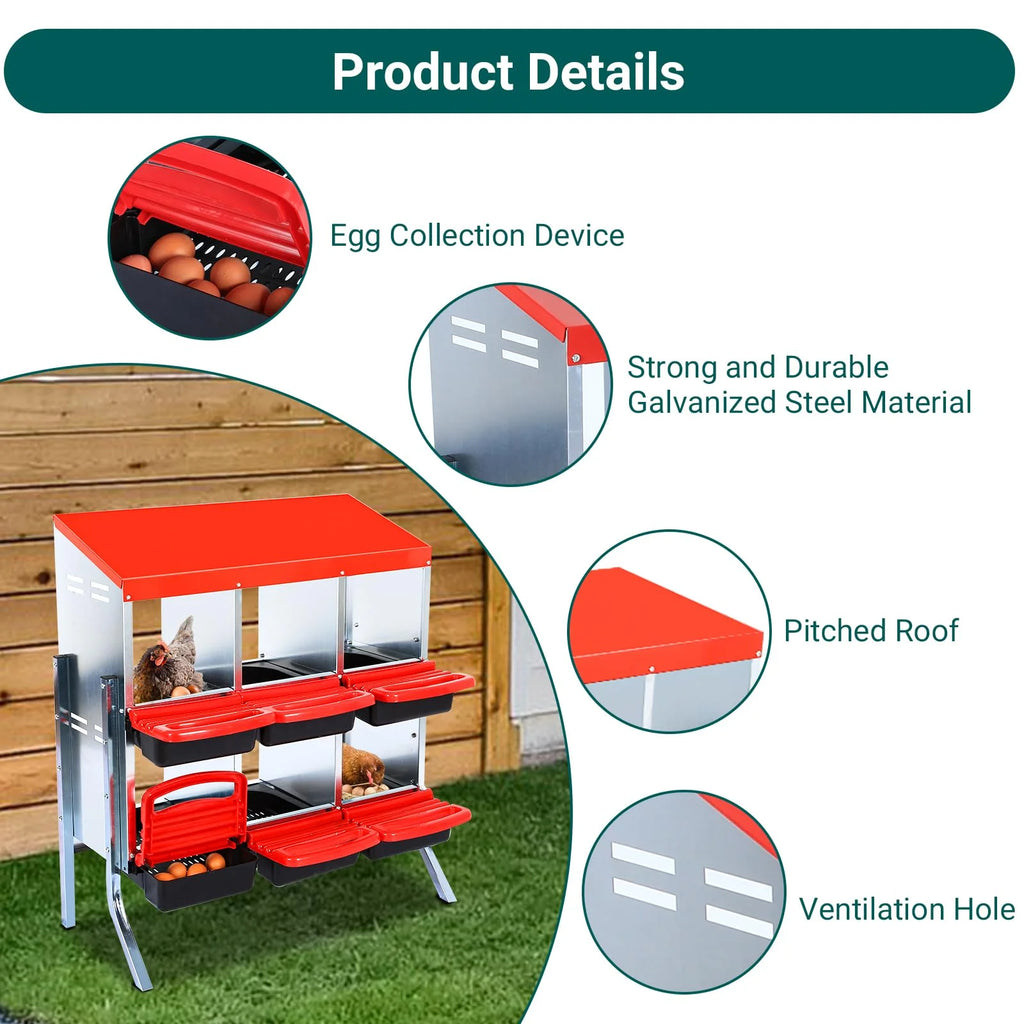 Chicken Nesting Box, 6/8/10 Compartment Nesting Box, Heavy Duty Chicken Coop Nesting Box with Removable Tray, Metal Chicken Laying Box for Chicken