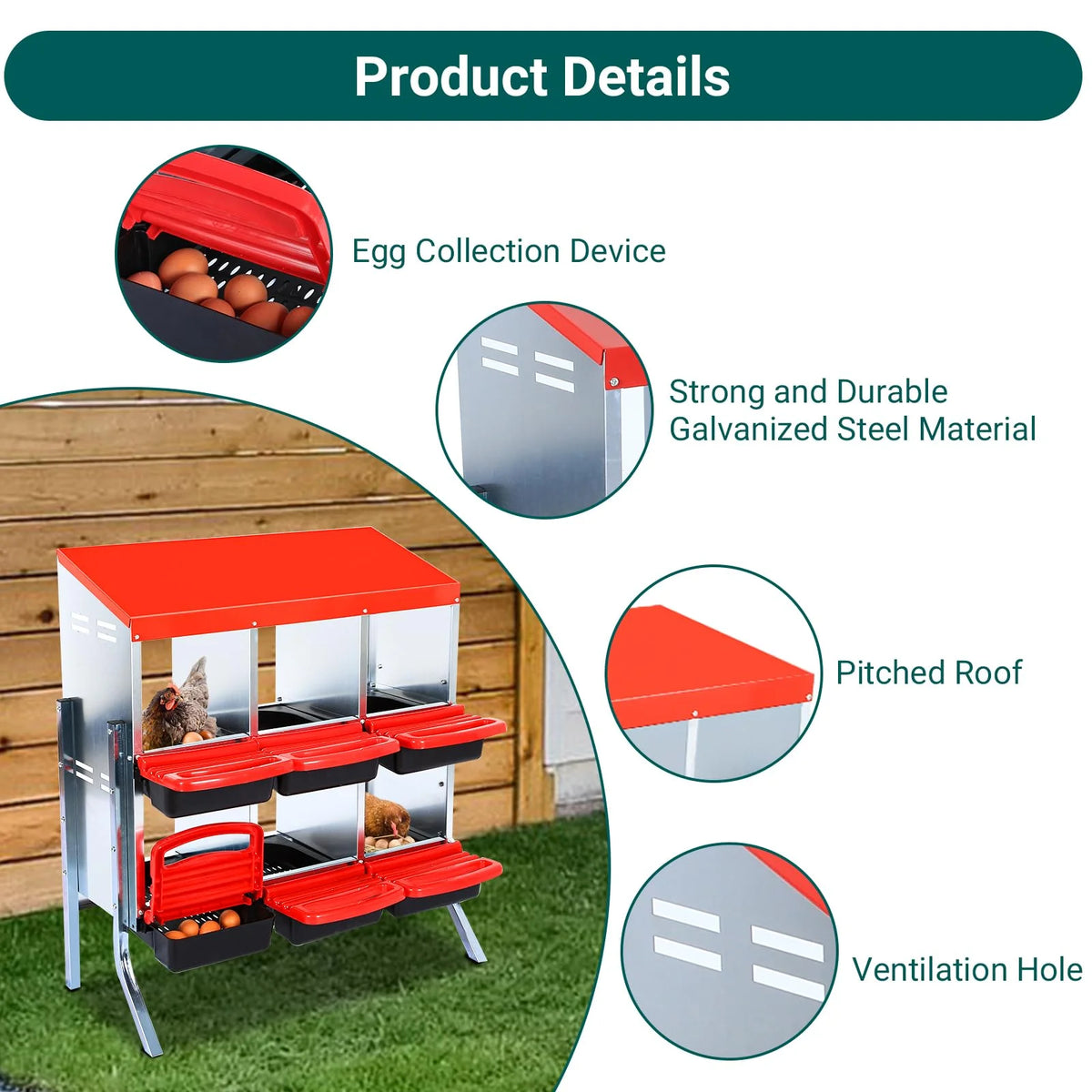 Chicken Nesting Box, 6/8/10 Compartment Nesting Box, Heavy Duty Chicken Coop Nesting Box with Removable Tray, Metal Chicken Laying Box for Chicken