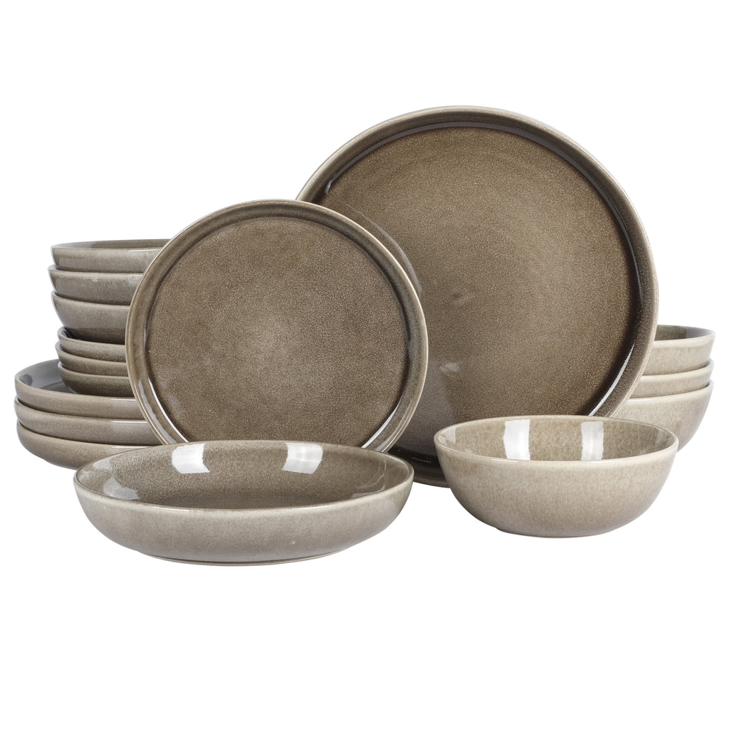 Gibson Elite Berea 16 Piece (Service for 4) Plates and Bowls Stoneware Dinnerware Set -Taupe