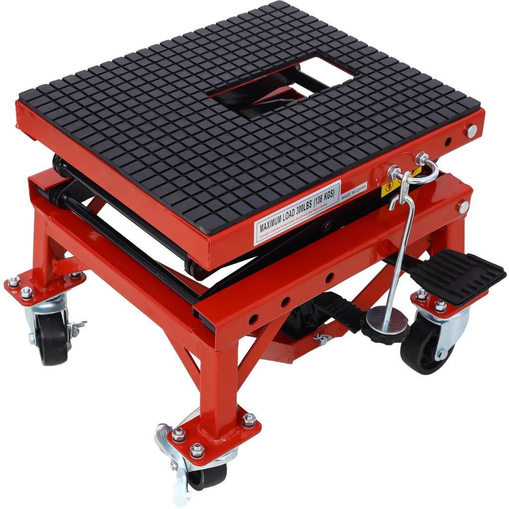 Kojooin Heavy Duty Hydraulic Motorcycle Lift Jack Table, Scissor Lift Stand Foot Operated ATV Dirt Bike Scissor Stand with 4 Wheels, Lifting Range 13.78-34.25 Inches