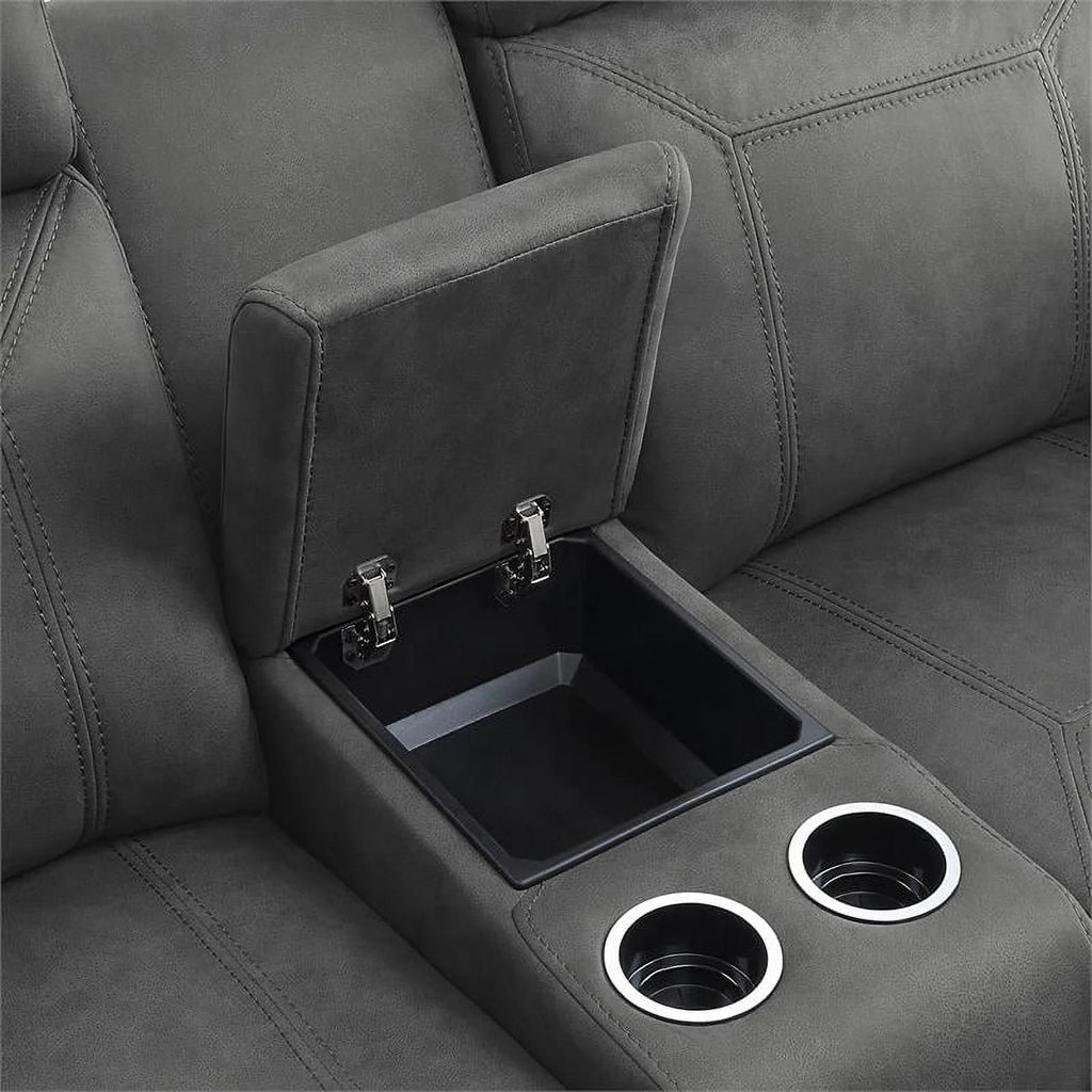Lexicon Clifton 76" Microfiber Double Glider Reclining Love Seat in Gray