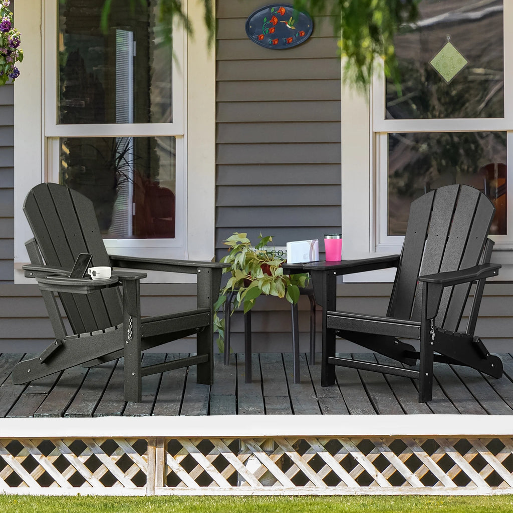 FOOWIN HDPE Plastic Adirondack Chairs Set of 4, Black
