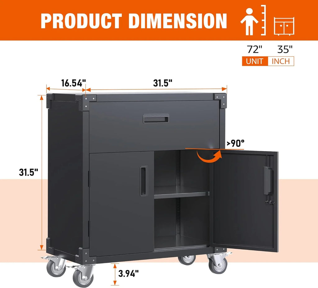 Aobabo Metal Storage Cabinet with Lock,Garage Storage Cabinet with Wheels,72In Steel Storage Cabinet for Garage Home Storage, Black Required-Assembly