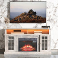 Electric Fireplace TV Stand for 65" TV, Farmhouse TV Stand for Living Room with Adjustable Shelves and Glass Doors, Media Console with Wireless Remote Control Virtual Flame Fireplace, Gray