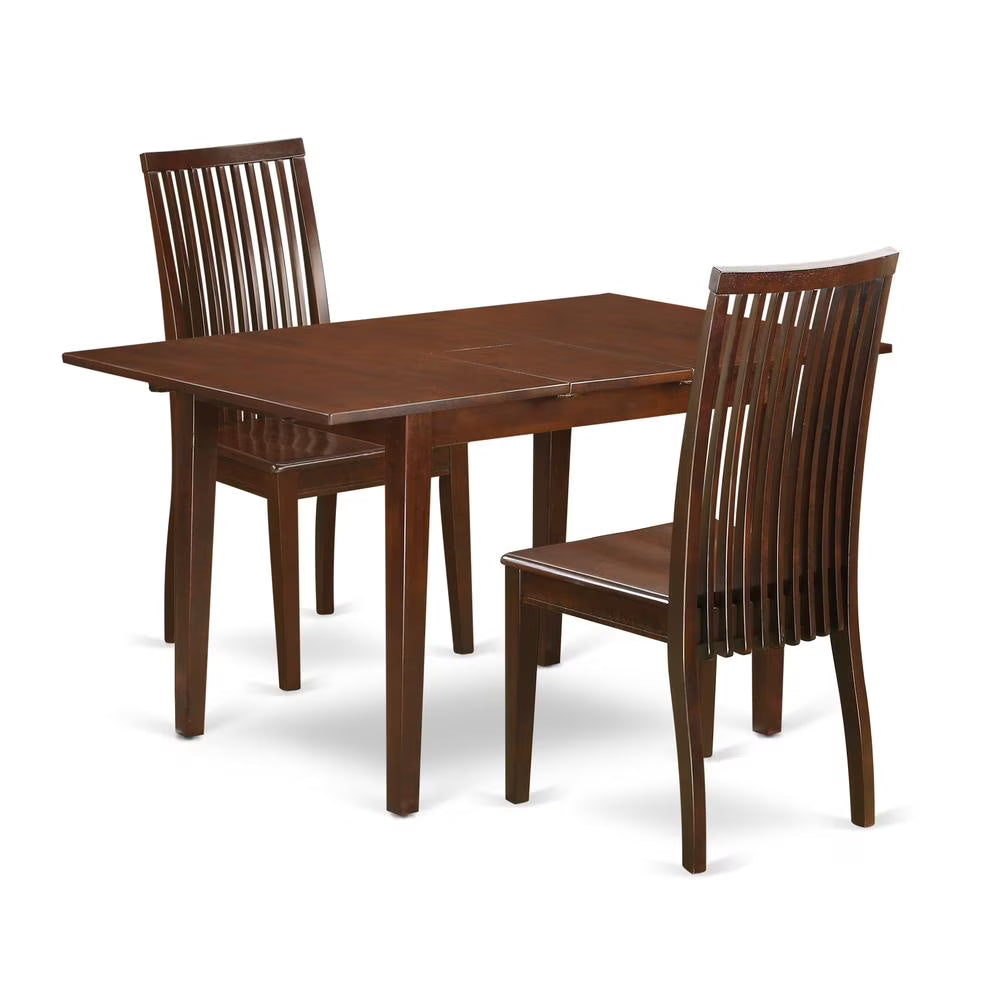 East West Furniture Norfolk 3-piece Wood Table and Dining Chair Set in Mahogany