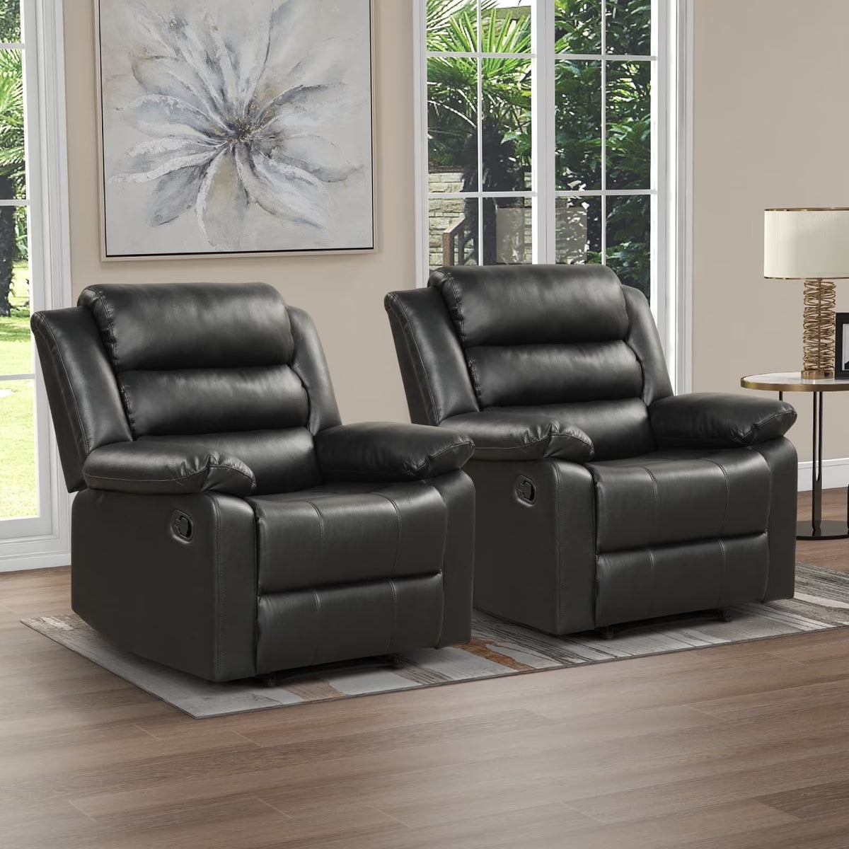 Bonzy Home Recliner Chairs for Living Room Overstuffed Breathable Fabric Reclining Chair Manual Sofa Brown