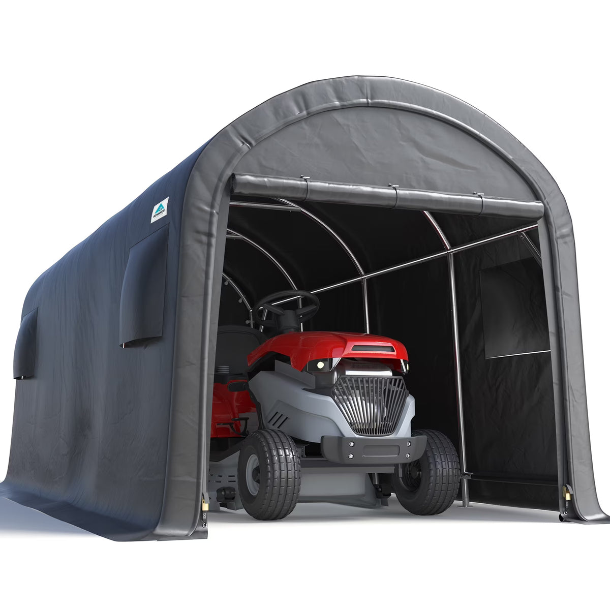 ADVANCE OUTDOOR 10x15 ft Shelter Storage Shed Steel Metal Round Roof Anti-Snow Portable Garage Carport for Motorcycle, Boat, or Garden Tools with 2 Roll up Doors & Vents, Gray