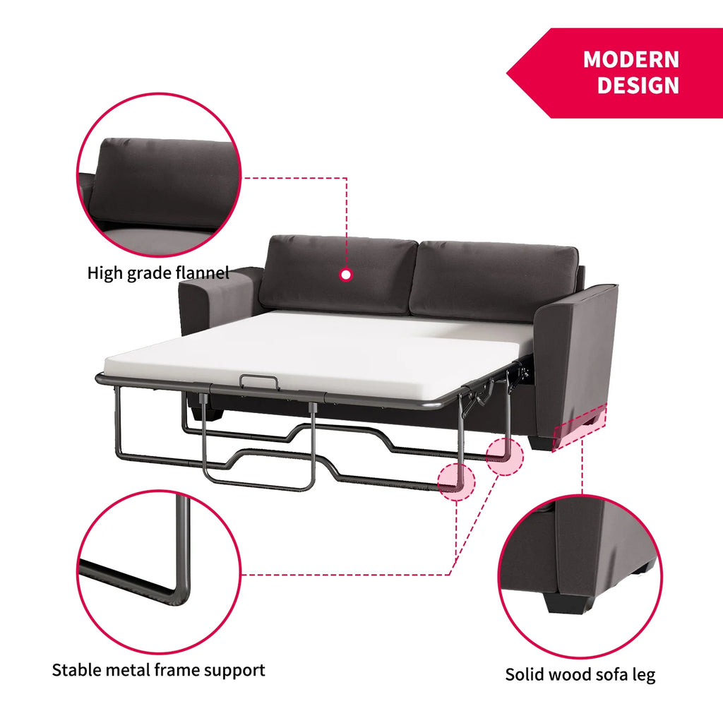 Mjkone Queen Pull Out Sofa Bed,Loveseat Sleeper Sofa with Mattress,2-in-1 Convertible Sleeper Couch,Dark Grey