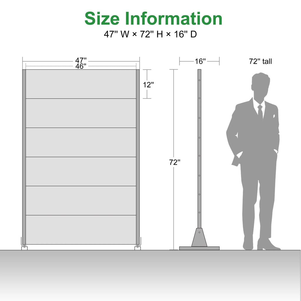 MAYEERTY 72 �� 47in Outdoor Privacy Screen with Stand Metal Balcony Decorative Screen, Black